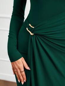 PRETTYGARDEN Women's Spring Fall Wedding Guest Cocktail Midi Dresses Elegant Long Sleeve Bodycon Ruched Dress  Fashion Clothing  New Years Valentine Dresses For Women Vestidos Elegantes De Mujer - 深綠色 - 查看 5