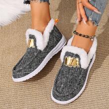 1 双时尚毛绒内衬运动鞋，轻质鞋底，一脚蹬，闪光装饰，易于穿着