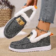 1 双时尚毛绒内衬运动鞋，轻质鞋底，一脚蹬，闪光装饰，易于穿着