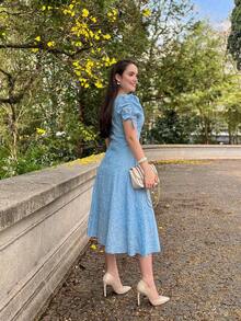 Women's Midi Dress, Casual, Elegant, Cotton, Daily - Baby Blue - View 5