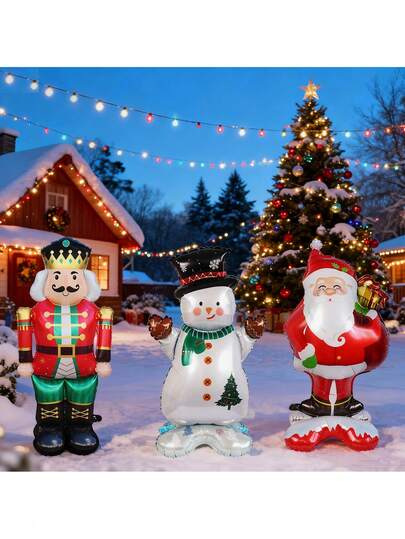 3 pçs/set 120cm Base média de pé Papai Noel e boneco de neve tema festa balões decorativos de folha de alumínio