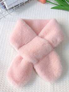 1 件女童毛绒保暖围巾，纯色短围巾，厚实柔软，适合秋冬季，适合日常穿着、户外玩耍、颈部保护、圣诞装饰