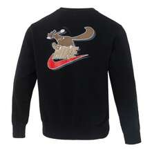 Nike AS M NK CLUB BB CREW NEO VRSTY 男士运动衫，柔软保暖内衬休闲运动长袖套头衫 IB3304-010 - 黑/(慕斯森林棕) - 查看 3