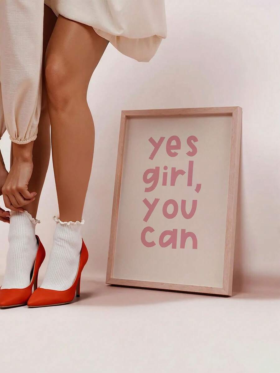 1幅“Yes Girl, You Can”励志名言帆布海报,无框,适合卧室和客厅装饰 - 彩色 - 查看 1