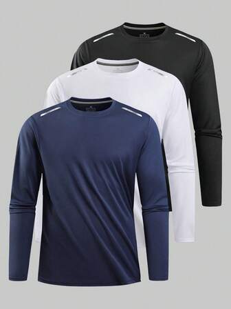 Camiseta de manga larga de compresión delgada para hombres, capa base deportiva transpirable que absorbe la humedad