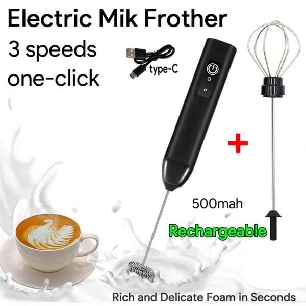 CHAUD Mousseur à lait électrique + Fouet à œufs Type-C sans fil 3 vitesses Mini Fouet à main Maker Mousse Café Ustensiles de cuisine