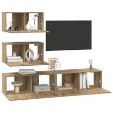 vidaXL TV-Schrank-Set Wandmontiert 4 Stücke Artisan-Eiche Holzwerkstoff - Gelb - Übersicht 3