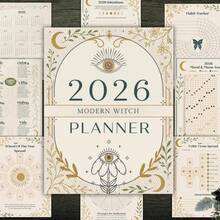 2026 Modern Witch Planner Book & Magic Journal - Gothic Wiccan Astrology & Tarot Guide, Includes Moon Phase Tracker, 118 Undated Large Size (A5 & A6 Compatible) - Hardcover, Elegant Green & Gold Design, Ideal For Wiccan Lifestyle, Spell Planning, Daily & Monthly Tracking - Perfect Gift For Witches & Spiritual Seekers