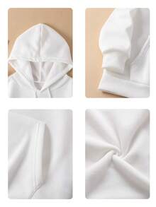 Women's Casual Loose Hooded Pullover Sweatshirt, Fashionable Comfortable Minimalist White - White - View 7