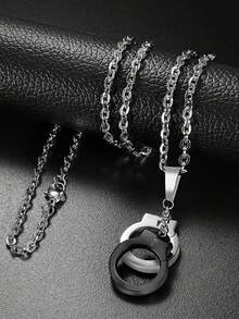 1pc Eternal Love Handcuff Pendant Necklace, Stainless Steel Unisex