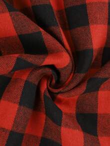 女士格子印花休闲长袖衬衫 - 紅色 - 查看 5