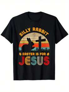 Camiseta Religiosa Cristiana de Conejo Divertido y Tonto Pascua Es Para Jesús - Negro - Ver 6