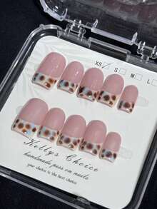 10 pezzi Unghie finte minimaliste con stampa leopardata sfumata in stile vintage Y2K (confezione casuale)