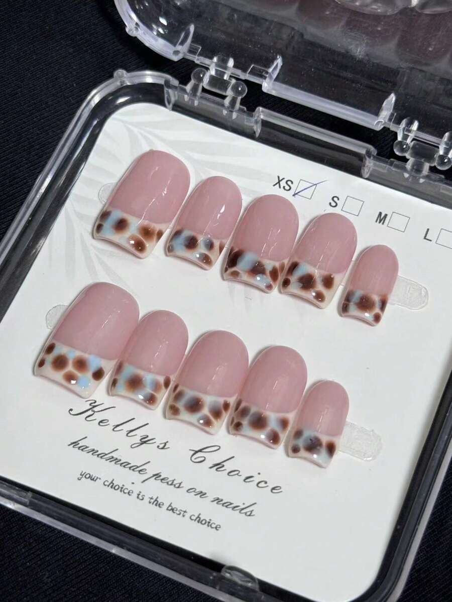 10 pezzi Unghie finte minimaliste con stampa leopardata sfumata in stile vintage Y2K (confezione casuale)
