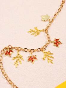 1 Pieza Collar de hoja de arce con gema naranja de diseño único y exquisito, de estilo dorado y sencillo, versátil para uso diario, regalo ideal para fiestas, joyería para mujer