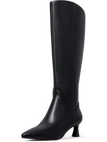 MUCCCUTE Knee High Boots For Women Chunky Heel Square Toe With Side Zipper Pull On Tall Fall BotasChristmas - Black-kitten Heel - View 10