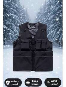 一件装女士滑雪服，滑雪/滑冰背心，男女通用，纯色，户外服装，防风，防水，轻便，保暖，透气，舒适，耐用，适合运动（不含配件） - 黑色 - 查看 1