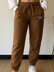 jogger mujer  pants deportivos dama conjunto deportivo gris  pantalón con puño en el tobillo ropa cómoda para gimnasio  outfit casual femenino  look deportivo urbano - Camel - Ver 3