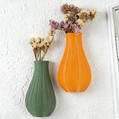 1 pieza Jarrón de plástico vintage montado en la pared, con forma de lágrima y diseño de rayas verticales, minimalista pero elegante. Fácil de colgar en la pared, combina con flores secas para añadir un ambiente natural y fresco al espacio.