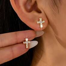 1 Pair Fashionable Cross Stud Earrings, Suitable For Daily Wear - Multicolor - View 7