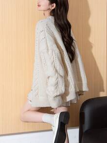 Alicedudu Women's Casual Elegant Hollow Design V-Neck Knit Cardigan Sweater, Autumn/Winter