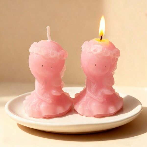 1/3/5 Stück rosa Kranz, geflochtener Zopf, Mädchen mit Schmetterlingsflügeln, Kätzchen haltend, duftende Kerze, Hochzeitsandenken Schlafzimmer Dekoration Zimmer Dekoration Schlafzimmer Badezimmer Accessoires