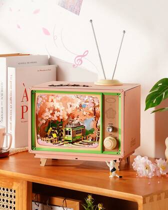 Rolife 3D Romantic Sakura Dynamic 3D Puzzle Model, Anime TV Diorama With Sakura Tram LED Lights And Music Playback, A Romantic Manga Gift For Adults And DIY Enthusiasts