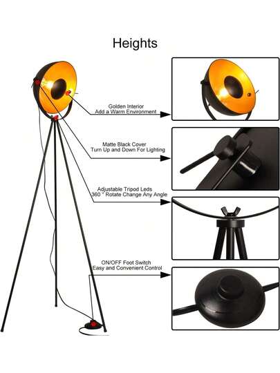 Alpinaluz Vintage Tripod Vloer Lamp "Bremen" Nordic Industrial Goud Zwart Metal Shade view 5