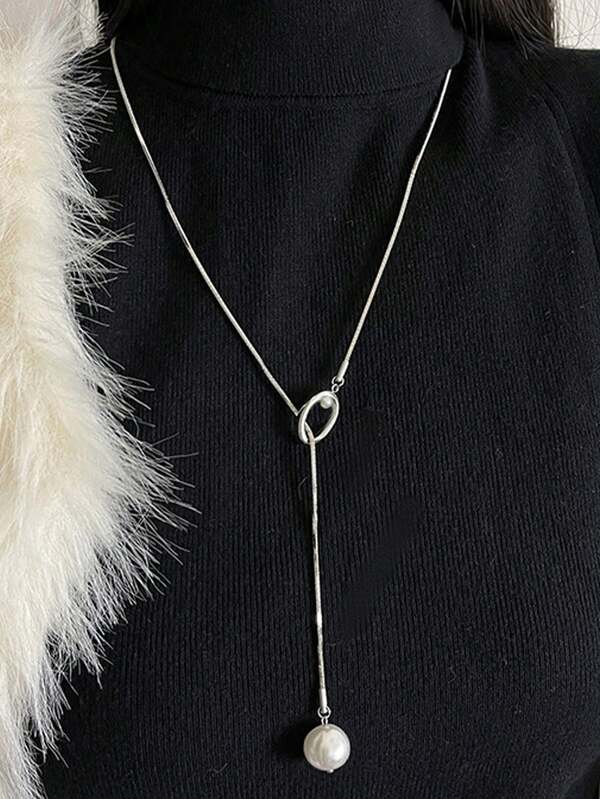 1pc Baroque Faux Pearl Necklace, Elegant Minimalist Style, Titanium Steel Material, Suitable For Women's Daily And Party Wear