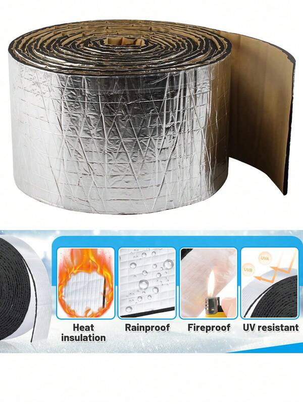 1 Roll Automotive Heat Insulation & Sound Insulation Mat, Insulation Pad And Insulation Mat, Car Cover Decorative Rooftop Door Automotive Insulation Soundproof, Suitable For Car Hood Engine, Rooftop, Door And Trunk - Aluminum Foil Surface, Engine Hood Closed Cell Foam Accessories, Car Hood Insulation Pad, Car Sound Absorbing Pad Insulation Mat, Car Hood Engine Rooftop Door Heat Insulation Mat, Car Audio Mat, Closed Cell Foam Accessories