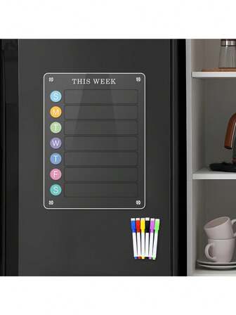 1pc Transparent Acrylic Magnetic Weekly Planner Whiteboard, Refrigerator Sticker Decor, Erasable Message Writing Board
