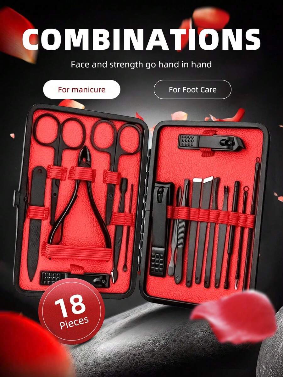 Professional Manicure Pedicure Set, Complete Nail Care Kit With Stainless Steel Nail Clippers, Cuticle Tools And Toenail Nipper, Portable Nail Grooming Kit For Hand Foot Care, Travel Essential, Home Salon Use, Ideal For Women, Men, Nail Technicians, Travelers, Perfect Gift For Christmas, Valentine's Day, Mother's Day