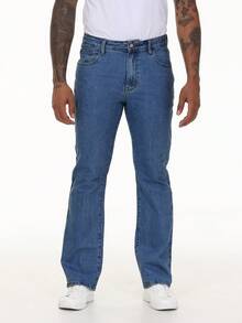 Men's Bootcut Jeans Slight Stretch Washed Denim Pants Regular Fit Vintage 70s Retro Style Streetwear Casual Fashion Look - 深色水洗藍 - 查看 3