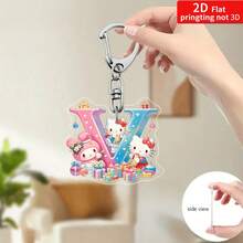 Sanrio Impresión plana 2D, 1 llavero acrílico de Sanrio, 26 letras del alfabeto en inglés de Melody y Hello Kitty, colgante con inicial de nombre, colgante de bolso lindo, llavero de pareja, llavero de coche, adecuado para Navidad, Acción de Gracias, decoración del Día de San Valentín, regalo de carnaval, regalo de Navidad Impresión plana 2D