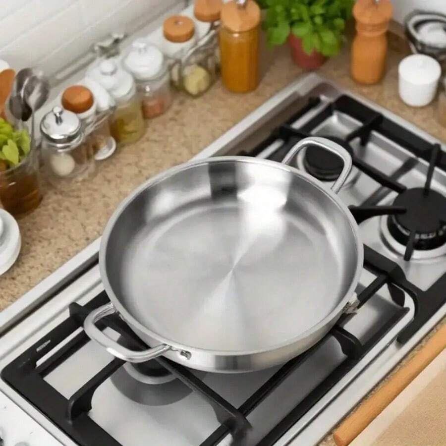 1 件不锈钢烤盘 - 专业级煎锅，用于烹饪、披萨和炒菜、小吃盘 - 可用洗碗机清洗，耐用时尚的厨具，符合人体工程学的手柄，热量分布均匀，符合人体工程学的设计，高品质炊具（薄型，迷你型，适合一至两人使用），时尚炊具，专业级材料，小型家居