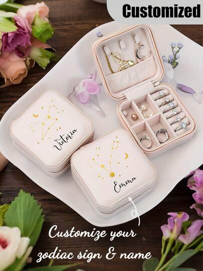 [Customization] Customized Twelve Constellation Jewelry Boxes, Personalized Name Jewelry Boxes, Travel Storage Boxes, Mother'S Day Gifts, Bridesmaid Gifts, Christmas Gifts