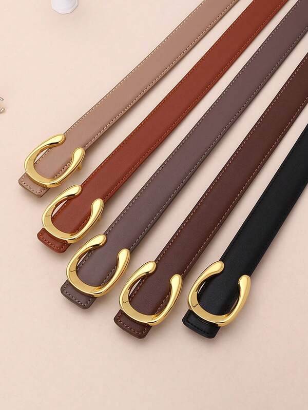 1pc Women's Minimalist Solid Color Casual PU Leather Belt, Versatile Fashion Accessory For Trousers, Brown