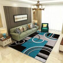 Alfombra de área moderna de 850 g/m² - Material de pelo bajo lavable a máquina con patrón geométrico a rayas de color azul, verde y negro, adecuada para dormitorio, comedor, oficina en casa y sala de estar en varios tamaños - Multicolor - Ver 2