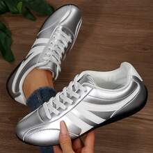 Women Classic Retro Gum Sole Fashion Sneakers Chunky Shoes For Outdoor Office Work Walking Travel Sport Tennis Shoes Four Season - 銀色 - 查看 5
