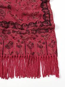 Boho 1 peça cachecol feminino vintage luxuoso com estampa paisley jacquard pashmina xale hijab, adequado para usar e carregar durante viagens frias de manhã e à noite no outono e inverno - vermelho escuro - Ver 6