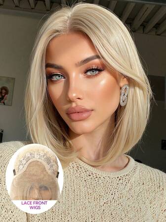 12-Inch Short Straight Wigs Brown Natural Wig 13*4 Lace Front Hand Woven Lace Chemical Fiber Hair Daily Cosplay Imported Silk Party Wedding Music Festival Christmas Gift