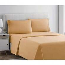 CLARA CLARK Premier 1800 Collection Hoja de Cama Set, Juego de sábanas 4 Piezas, Camel Gold, Talla(Chabacano California King) - Tipo 26 - Ver 3