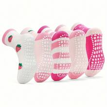 5pairs Children's Baby Girls Non-Slip Toddler Socks Heart Print Crew Socks - Pink - View 13