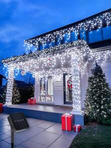 1pc Outdoor Waterproof Yard Decoration Light, Christmas Holiday Lights, Solar Icicle Lights, Outdoor Engineering Lighting, Decoration Lights, Christmas Lights, LED Starry Curtain Eaves Light, Waterfall Light, Suitable For Christmas, Party, Garden, Music Festival, Outdoor, Yard - Solar Icicle Lights - View 10