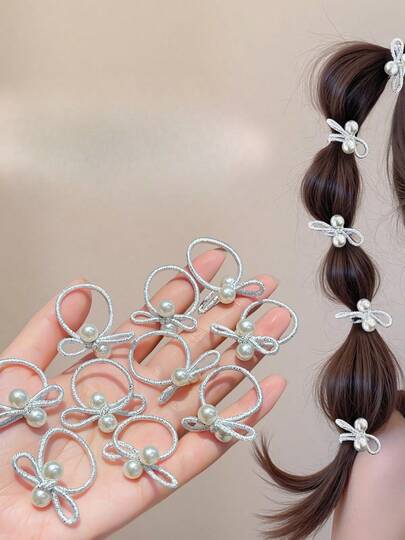 10pcs Bows Of Pearl Hair Clip - A Charming And Lovely Accessory For Girls With A Sweet Personalized, Ponytail Holders, Hair Elastics, Hair Rubber Bands, Scrunchies, Hair Rope