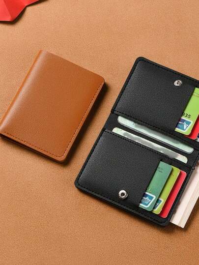 Slim Leather Card Holder Wallet For Men Women, Minimalist Front Pocket RFID Blocking ID Credit Card Case With Metal Snap Button, Holiday Christmas Gift Idea
