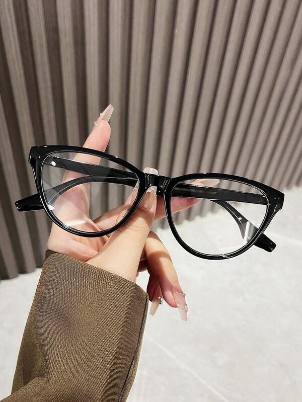 1 par de gafas de mujer con montura de ojos de gato negra y unicolor minimalista, personalizadas y de moda sin receta