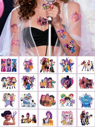 25 piezas Pegatinas de tatuaje temporal de niñas de dibujos animados K-POP, decoración temporal colorida y linda para el brazo, pegatinas de tatuaje de alta calidad con dibujos animados, anime y garabatos creativos