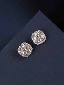 أقراط نسائية فاخرة من الفضة الخالصة عيار 925 بشكل مربع صغير على شكل حلوى بحجر موسانيت بقياس 2 قيراط * 2 أو 3 قيراط * 2، لامعة ومناسبة للزفاف والحفلات الرسمية، هدية مثالية للصديقة والزوجة والأم والصديقة المقربة