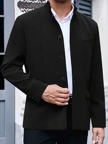 RANTAR Mens Casual Suit Blazer Jackets Stand Mandarin Collar Lightweight Lined Business Dress Sport Coats - 黑色 - 查看 7